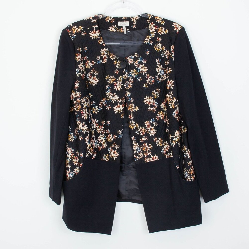 Logo Lori Goldstein Womens Quilted Floral Jacket Size‎ 16 Black Lagenlook Fairy
